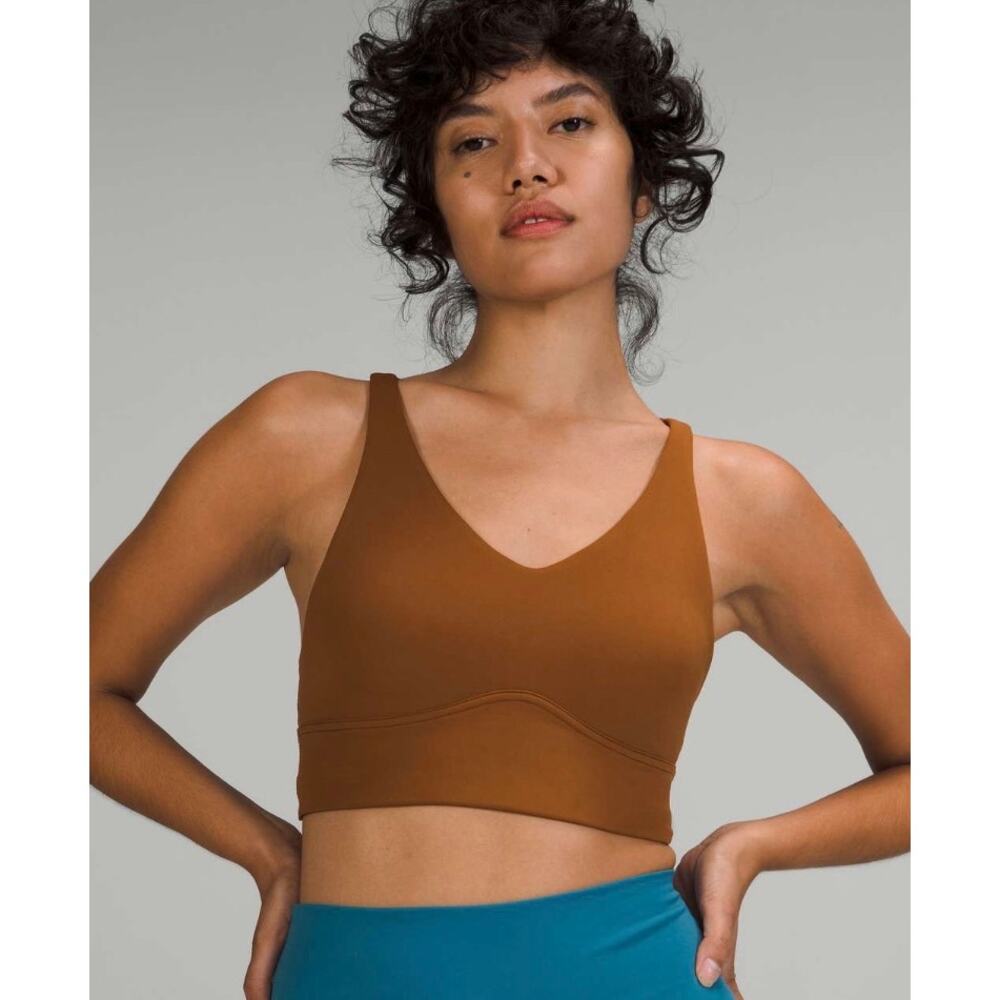 Lululemon In Alignment Longline Sports Bra Light Support B/C Cup Copper Brown 6 - Picture 2 of 7